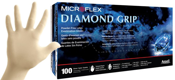 L MICROFLEX® Diamond Grip 300-MF™ Latex Gloves, Natural, PF, 100/Box